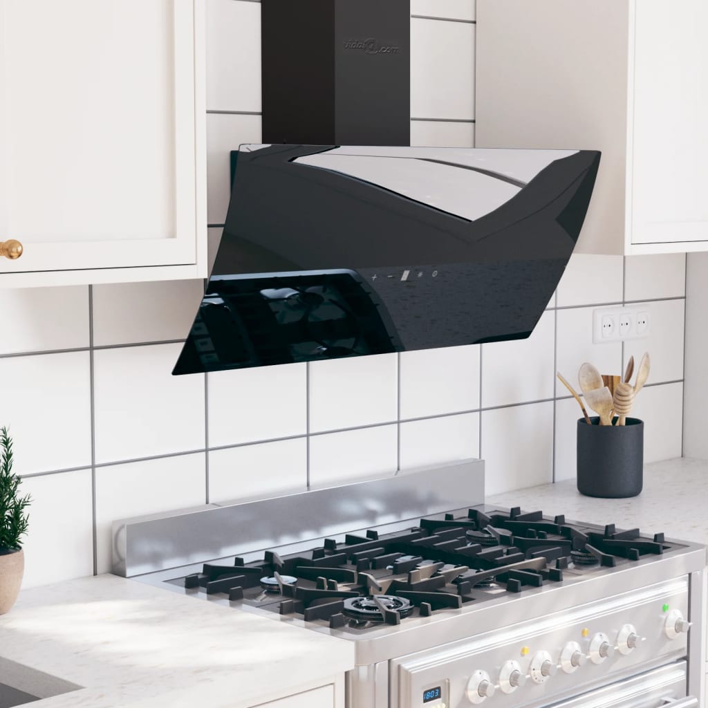 Vidaxl Wandextraktionshaube 90 cm Stahl und geschmittertes Glas schwarz