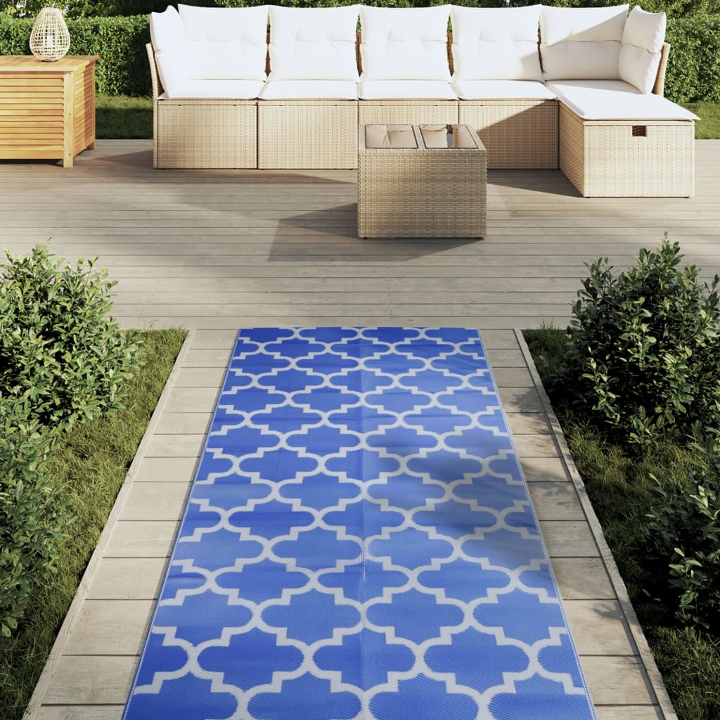 Vidaxl außerhalb des Teppichs Arakil 80x250 cm Polypropenblau