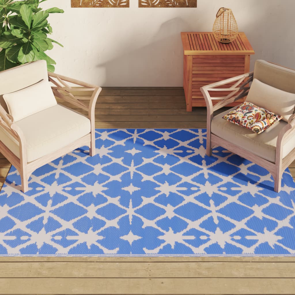 Vidaxl außerhalb des Teppichs Arakil 140x200 cm Polypropen Blau und Weiß