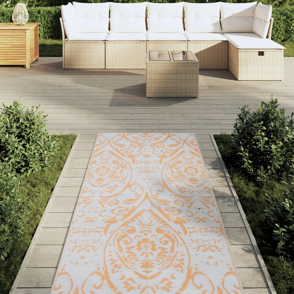 Vidaxl außerhalb des Teppichs Arakil 80x250 cm PP Orange und Weiß