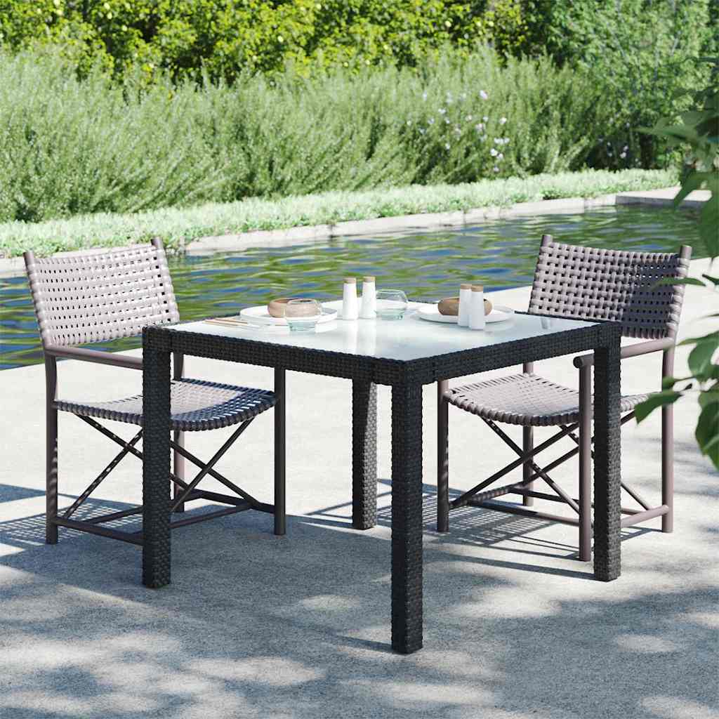 Vidaxl tuintafel 90x90x75 cm gehard glas en poly rattan zwart