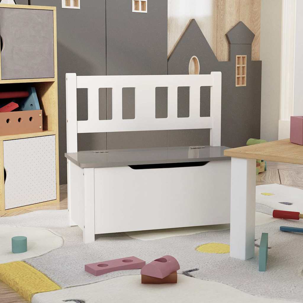 Vidaxl kinderopbergbankje 60x30x55 cm mdf wit en grijs