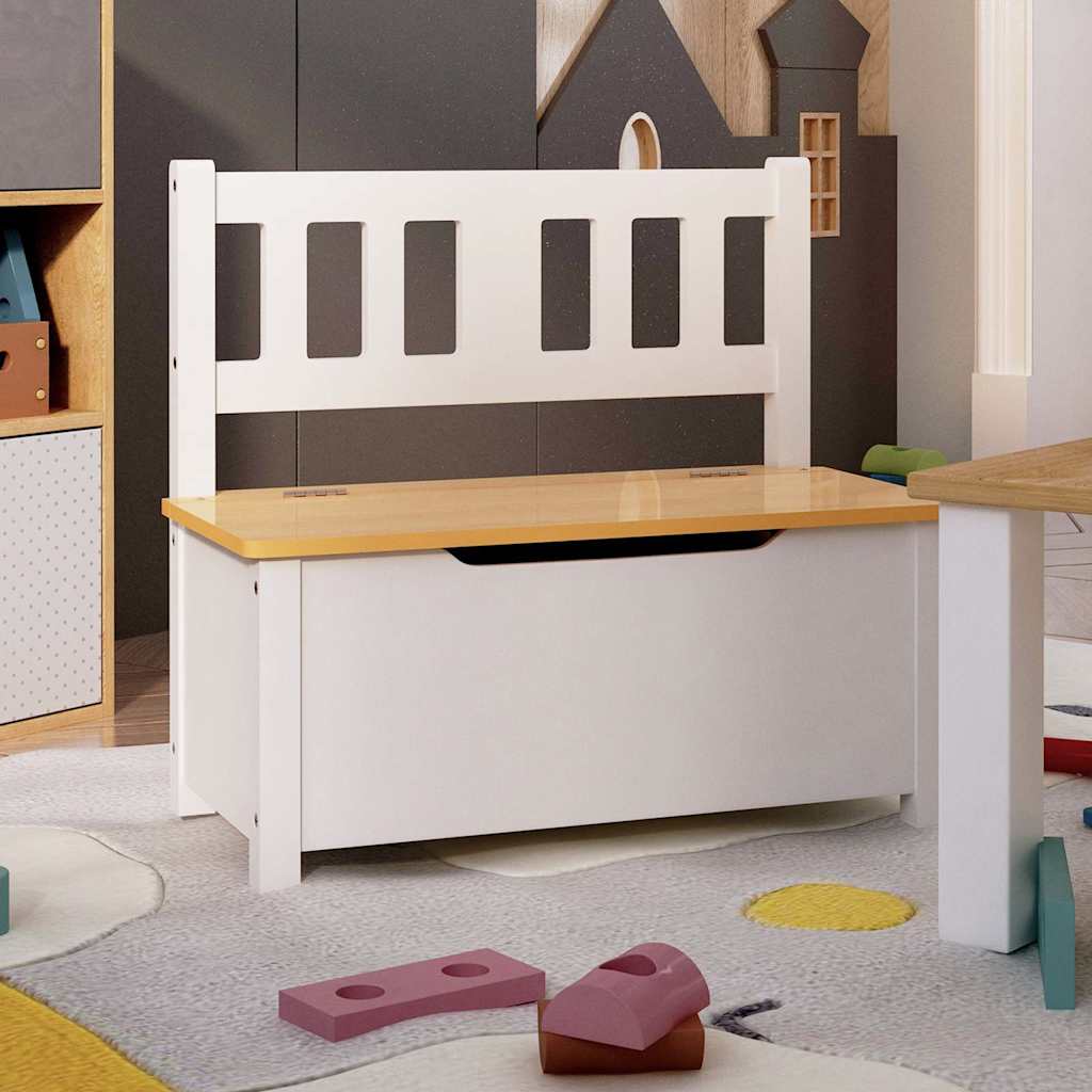 Vidaxl kinderopbergbankje 60x30x55 cm mdf wit en beige