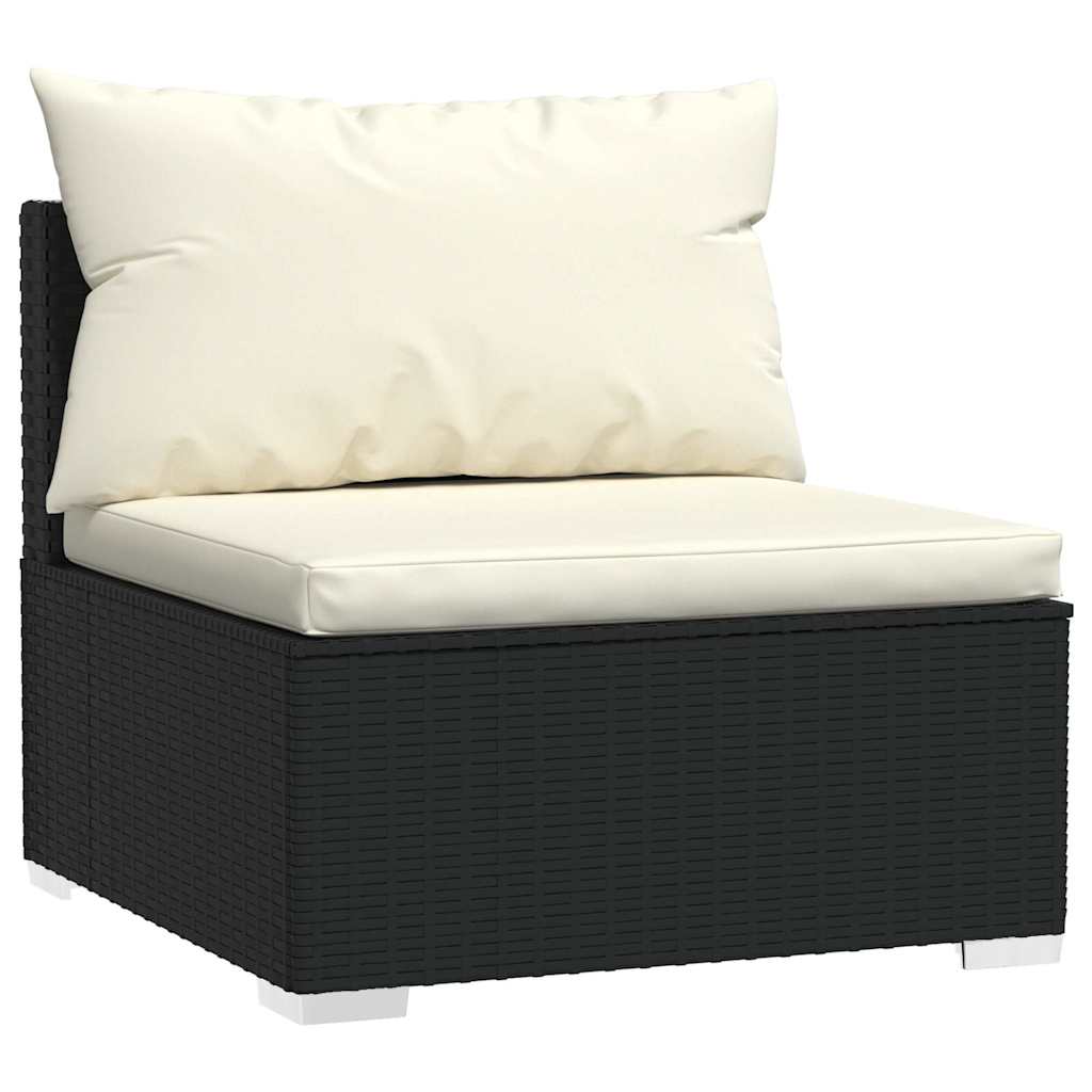 Vidaxl tuinmiddenbank met kussens poly rattan zwart