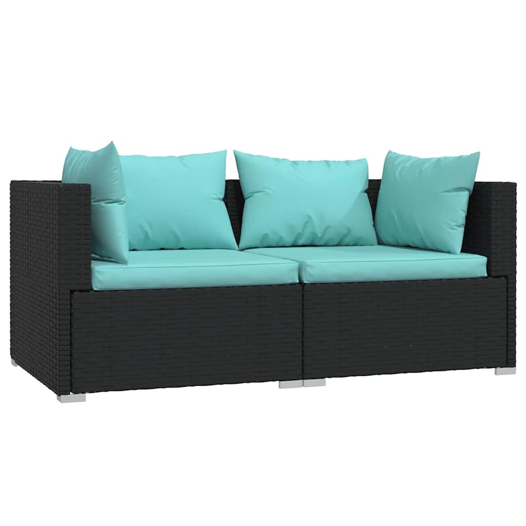 Vidaxl tweezitsbank met kussens poly rattan zwart