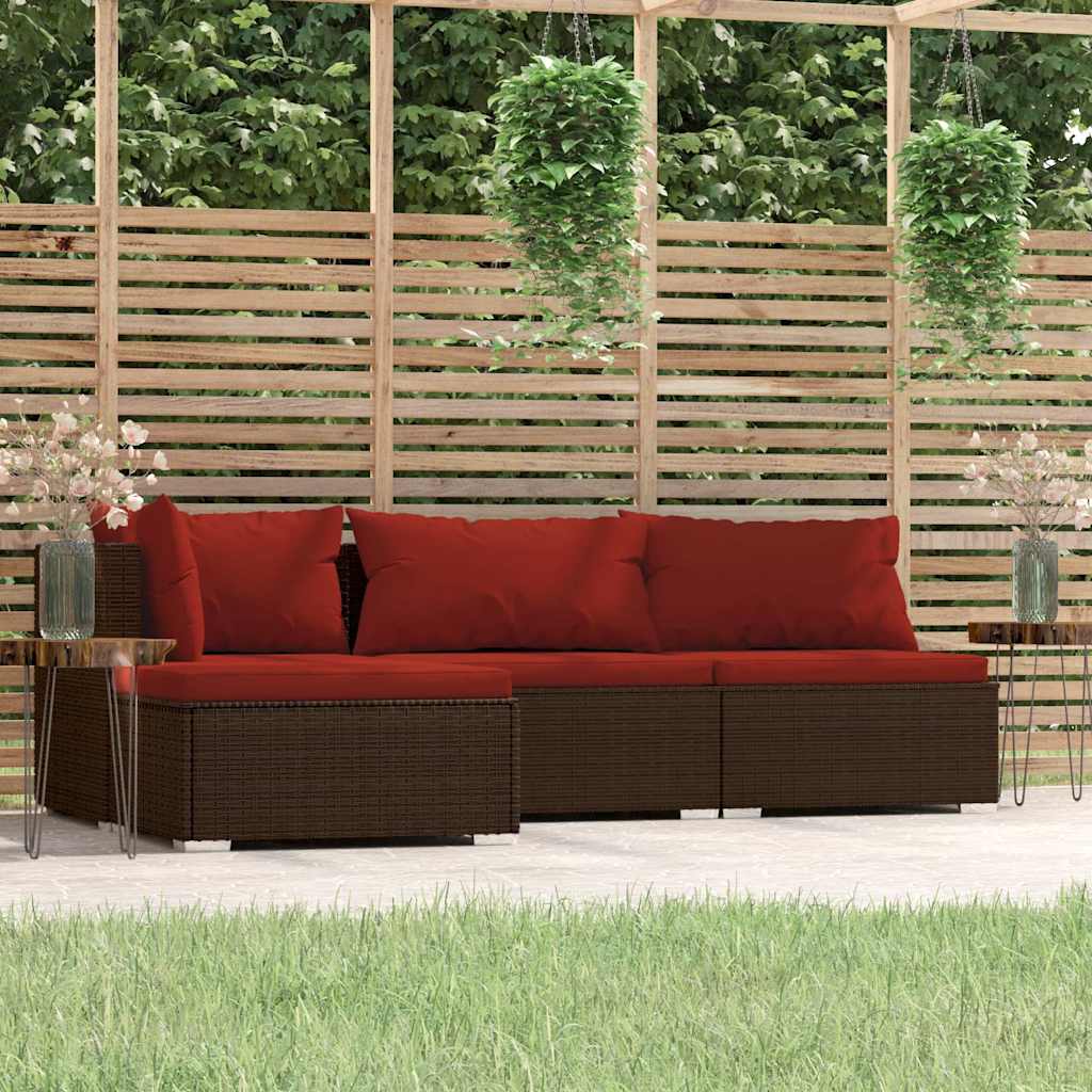 Vidaxl 4-delige loungeset met kussens poly rattan bruin