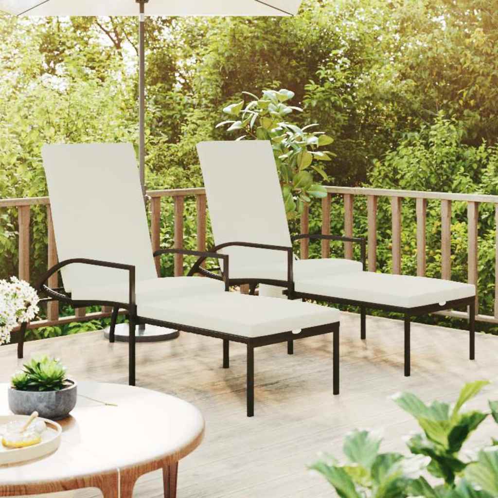 Vidaxl ligbedden 2 st met voetensteun polyetheen rattan zwart