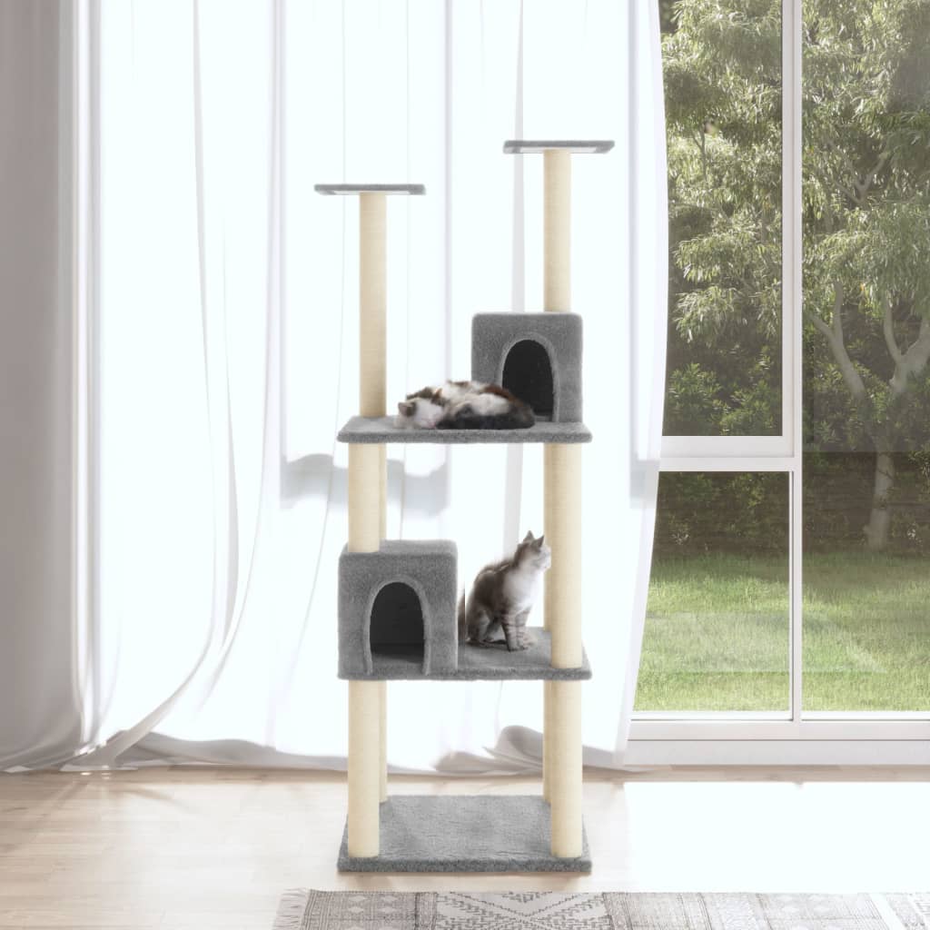 Vidaxl Katzenmöbel mit Sisal-Kratzstämmen 141 cm hellgrau