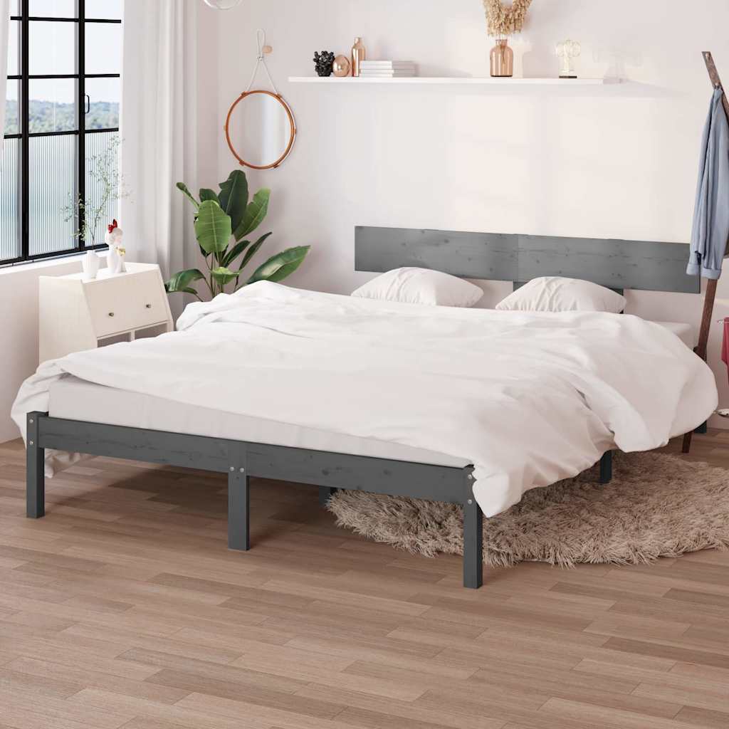 Vidaxl bedframe massief grenenhout grijs 140x200 cm