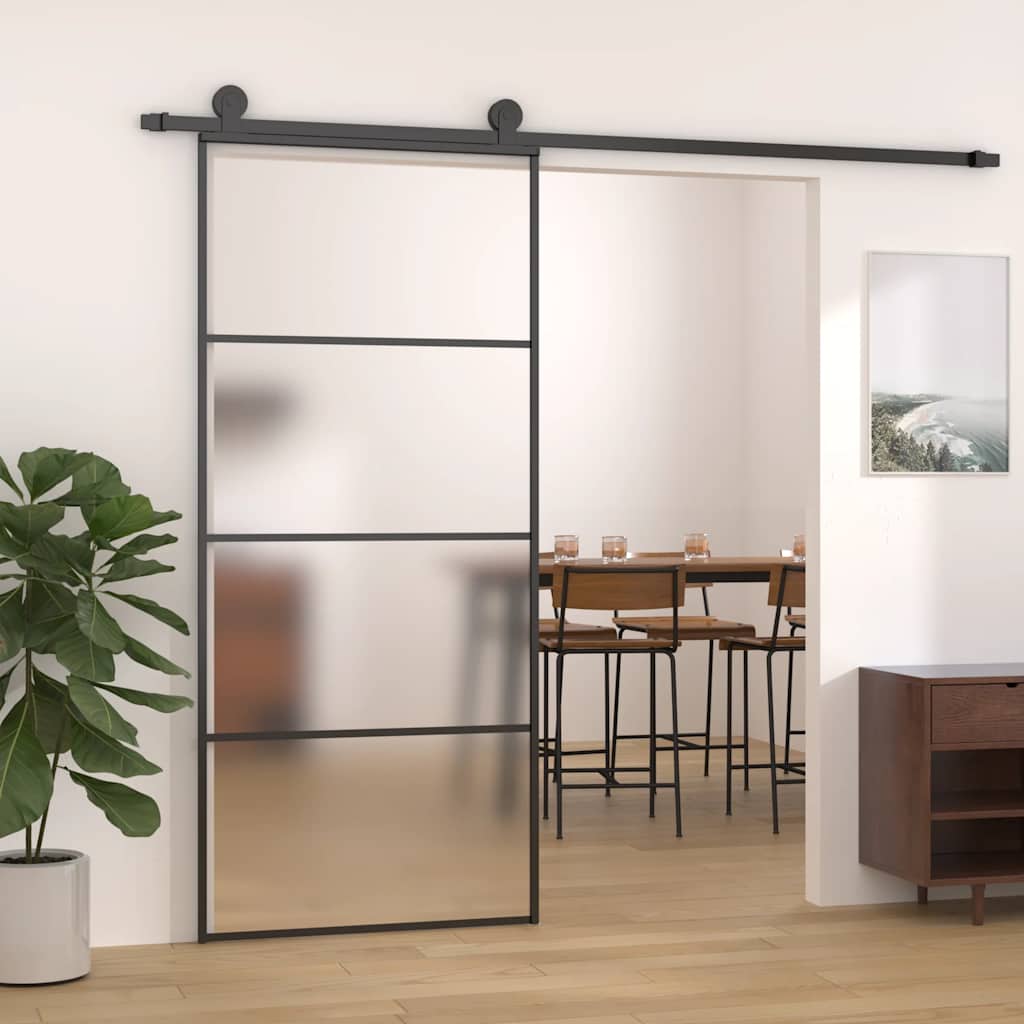 Vidaxl Schiebetür 90x205 cm mattes ESG -Glas und Aluminiumschwarz