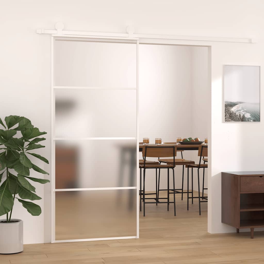 Vidaxx Schiebetür 90x205 cm ESG-Glas matt und Aluminium weiß