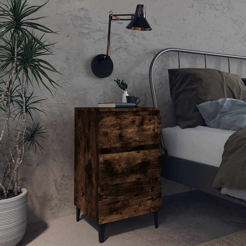 Vidaxl nachtkastje met metalen poten 40x35x69 cm gerookt eikenkleurig