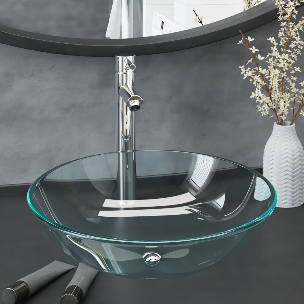 Vidaxl-Waschbecken mit Kran und Popup-Abflussglas transparent