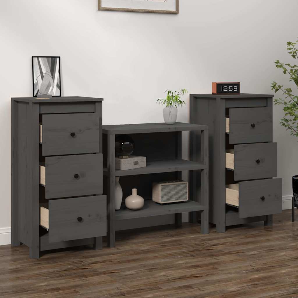 Vidaxl dressoirs 2 st 40x35x80 cm massief grenenhout grijs