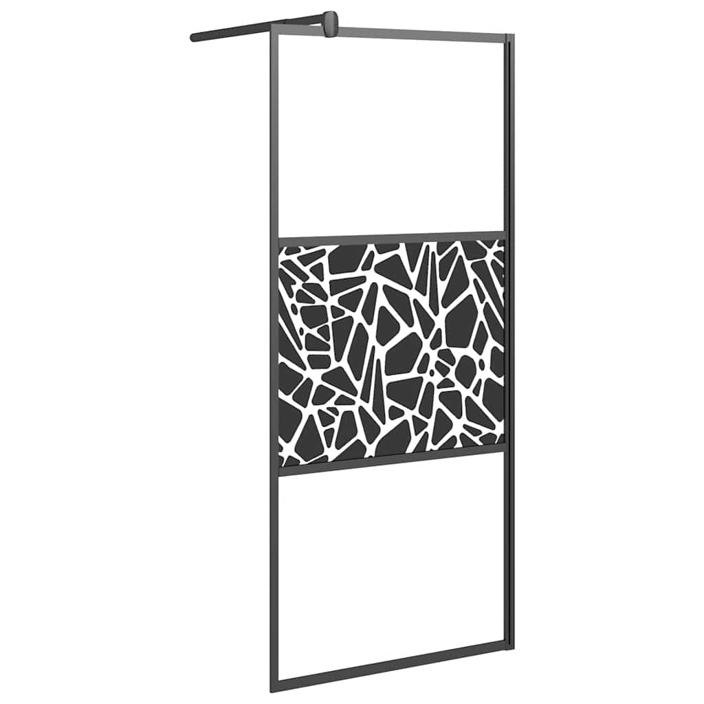 Vidaxl Walk-in Duschwand mit Steinmotiv 90x195 cm ESG Glas schwarz