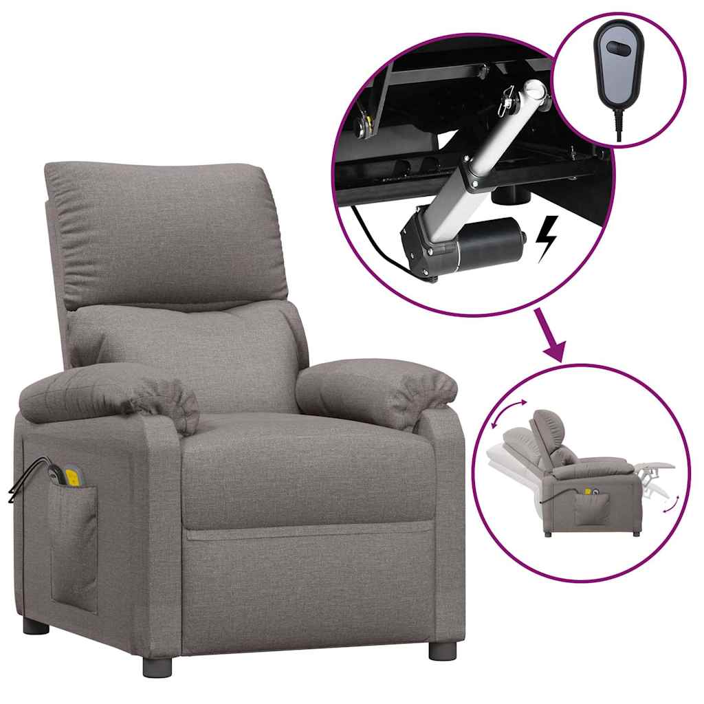 Vidaxl massagestoel elektrisch stof taupe