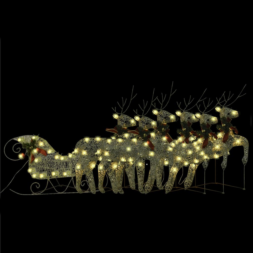 VidaXL Outdoor-Weihnachtsdekoration Rentier und Schlitten 140 LEDs goldfarben