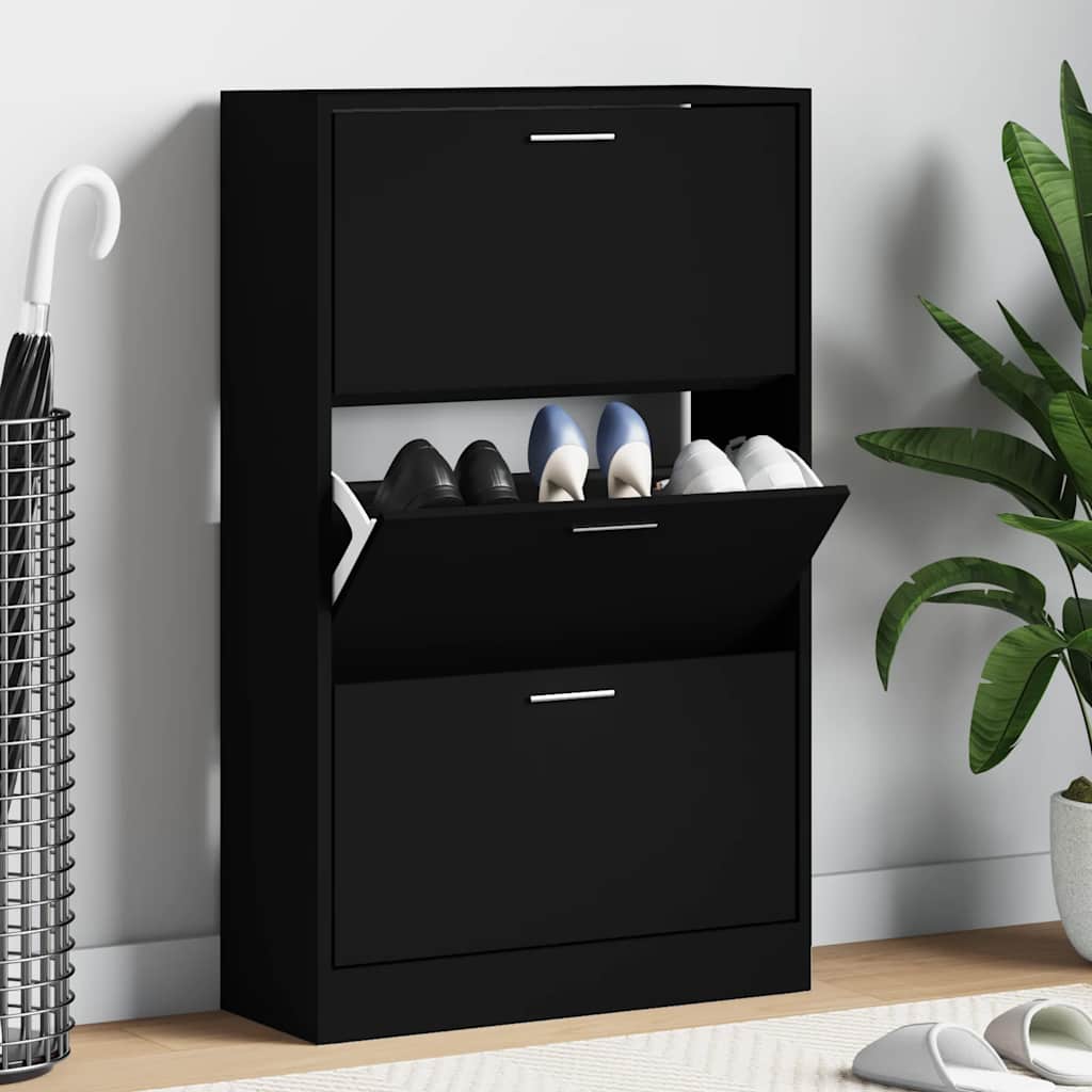 Vidaxl Schuhschrank 63x24x103 cm verarbeitetes Holz schwarz