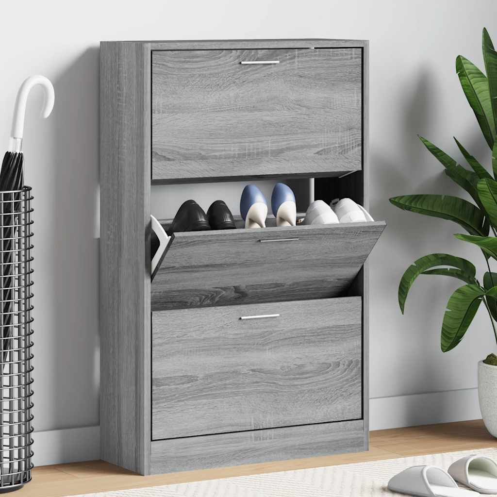 VidaXL Schuhschrank 63x24x103 cm, fertiges Holz, grau Sonoma