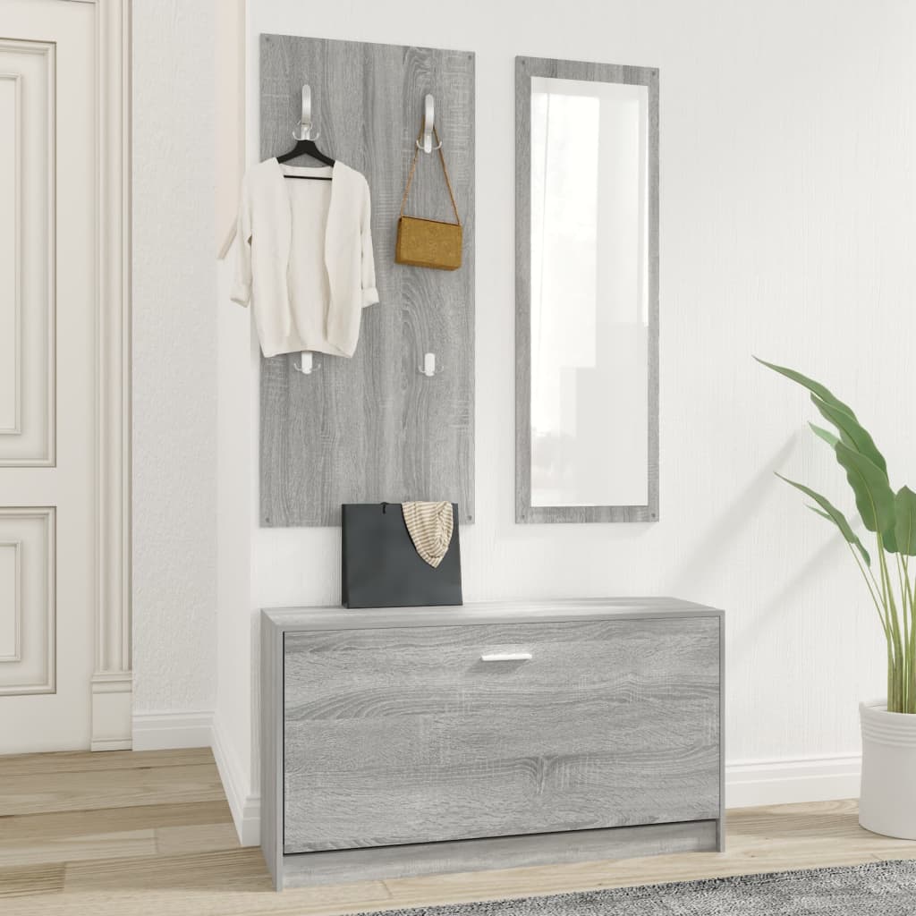 Vidaxl Schuhschrank Set 3-in-1 bearbeitetes Holzgrau Sonoma Eiche