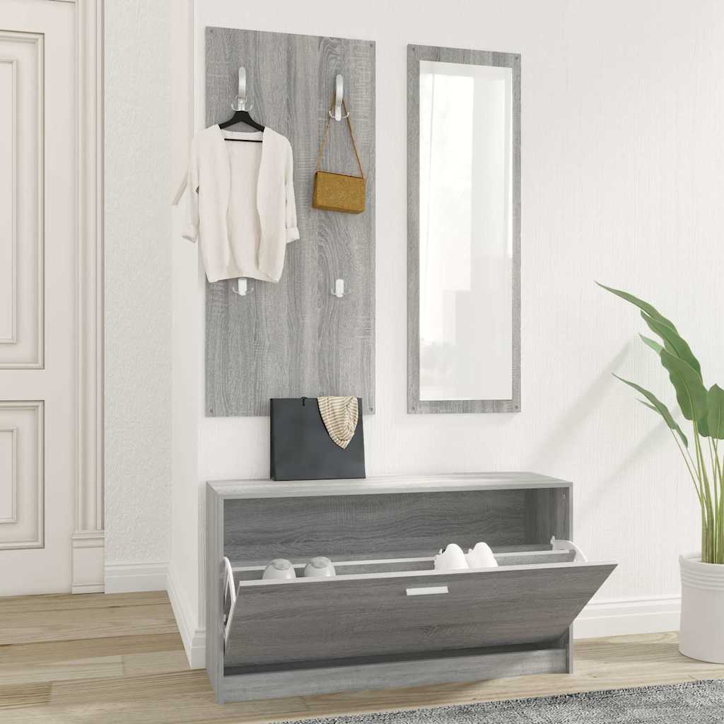 Vidaxl Schuhschrank Set 3-in-1 bearbeitetes Holzgrau Sonoma Eiche