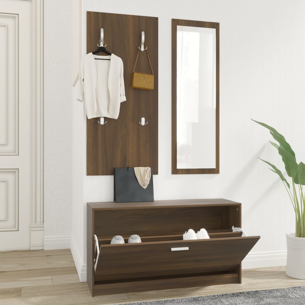 Vidaxl Schuhschrank Set 3-in-1 bearbeitetes Holz Browniken