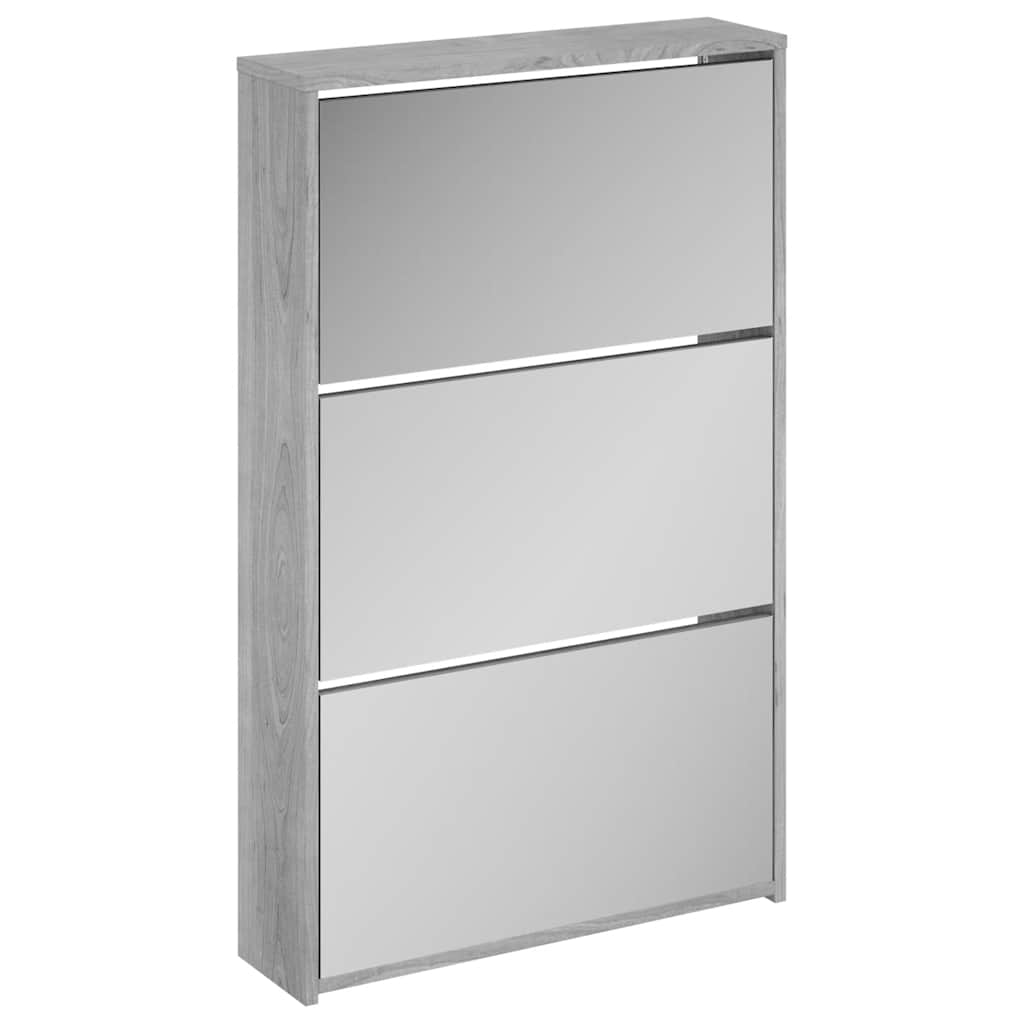 VidaXL Schuhschrank mit Spiegel 3-stöckig 63x17x102,5 cm Grau Sonoma