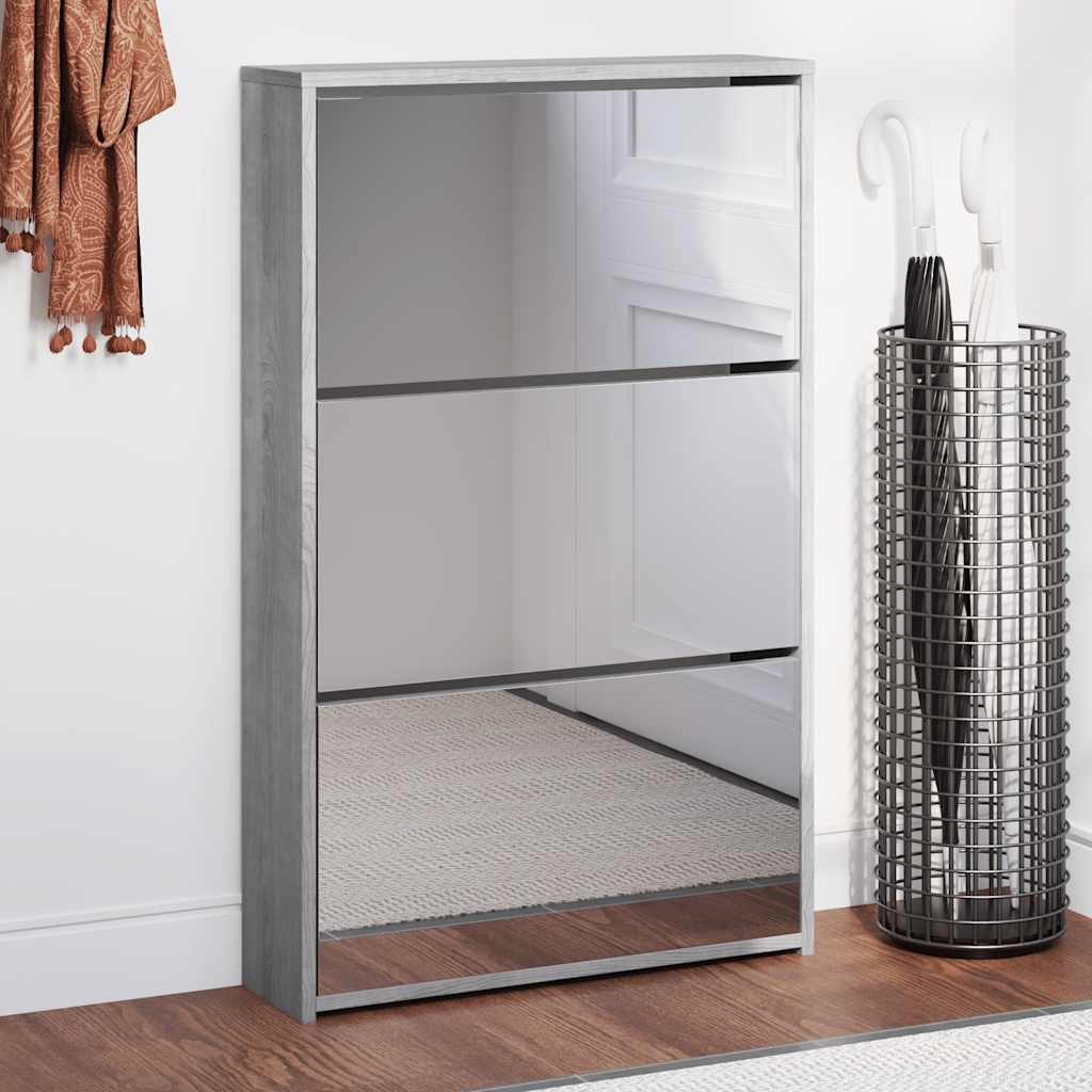 VidaXL Schuhschrank mit Spiegel 3-stöckig 63x17x102,5 cm Grau Sonoma