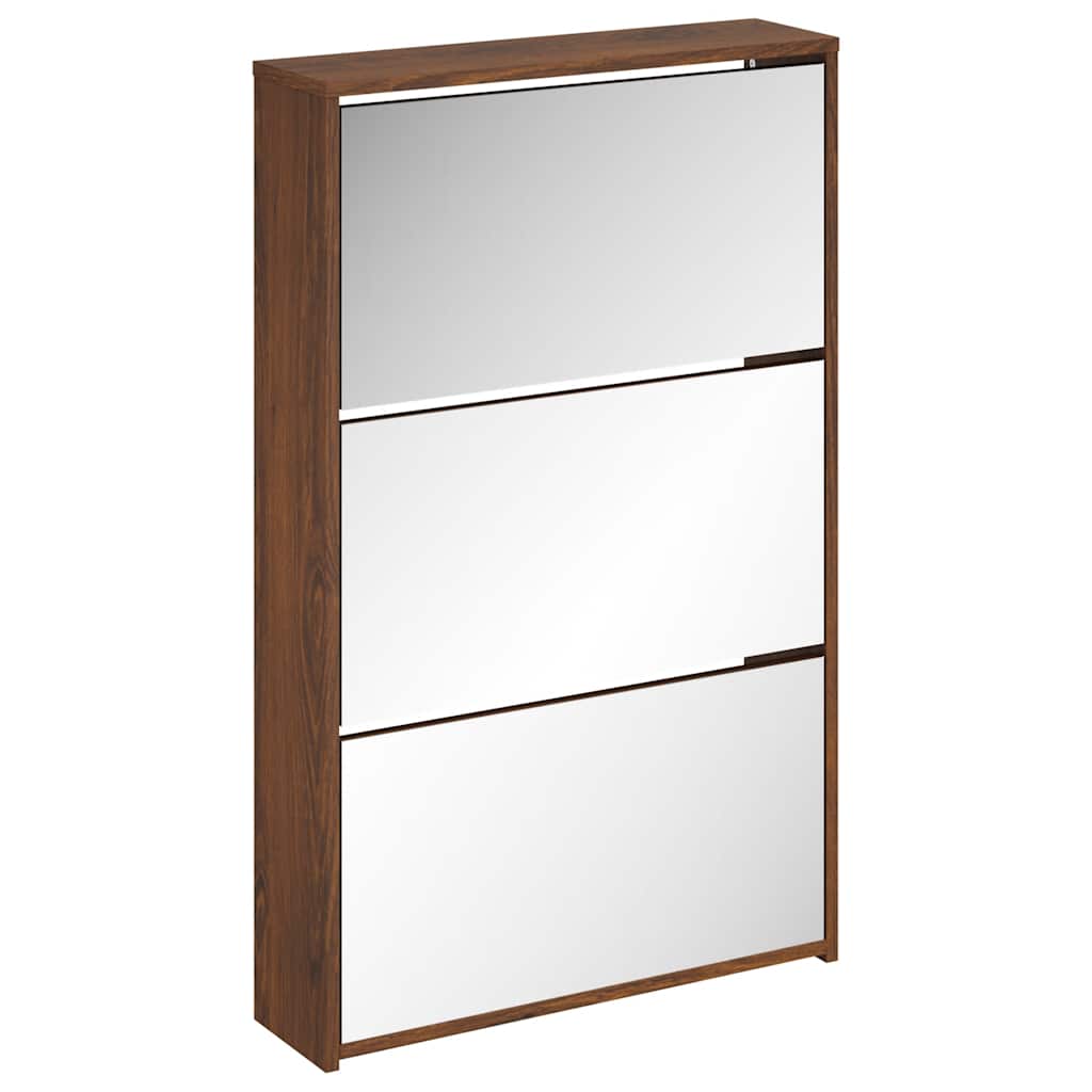 VidaXL Schuhschrank mit Spiegel 3-stöckig 63x17x102,5 cm braune Eiche