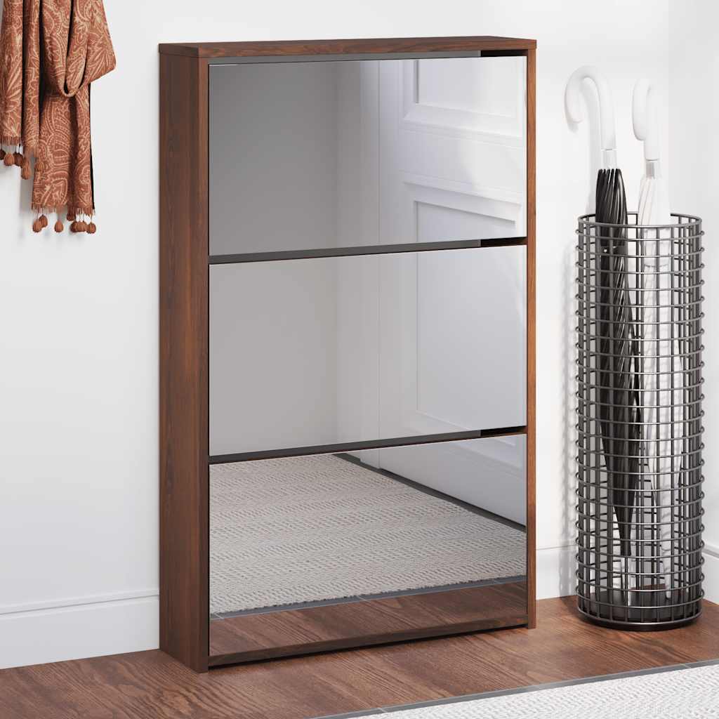VidaXL Schuhschrank mit Spiegel 3-stöckig 63x17x102,5 cm braune Eiche