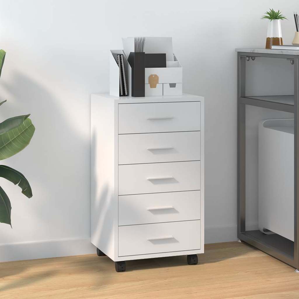 Vidaxl ladekast met wieltjes bewerkt hout hoogglans wit