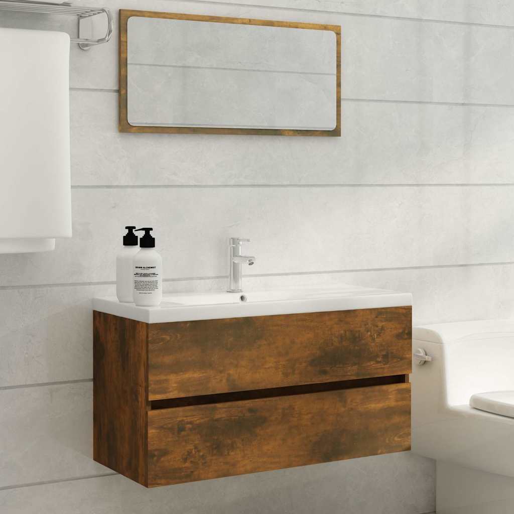 Vidaxl wastafelkast 90x38,5x45 cm bewerkt hout gerookt eikenkleurig