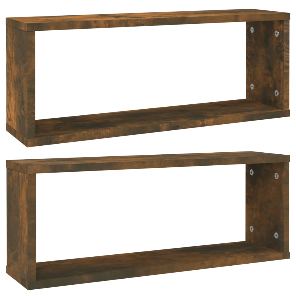 Vidaxl wandschappen kubus 2 st 60x15x23 cm bewerkt hout gerookt eiken