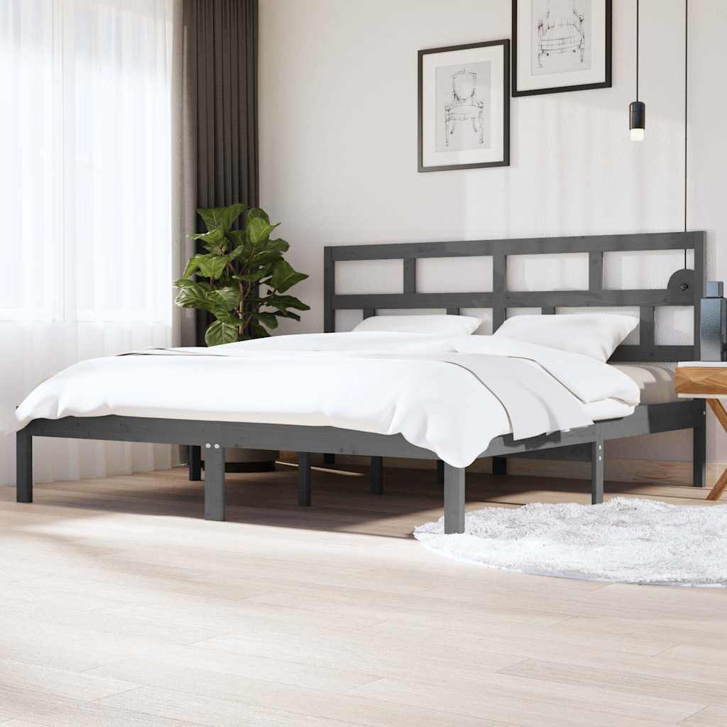 Vidaxl bedframe massief grenenhout grijs 200x200 cm