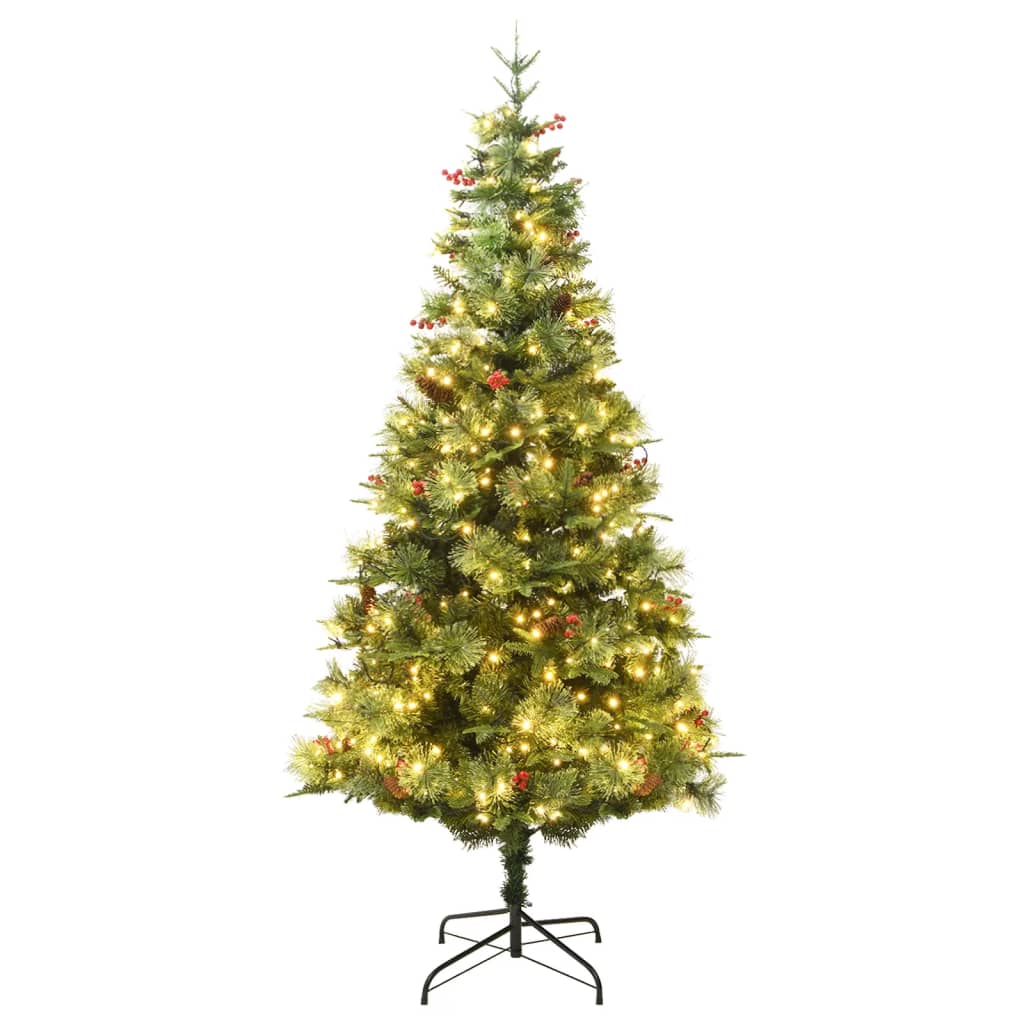 Vidaxl Weihnachtsbaum mit LED- und Kiefernzapfen 195 cm PVC und PE Green