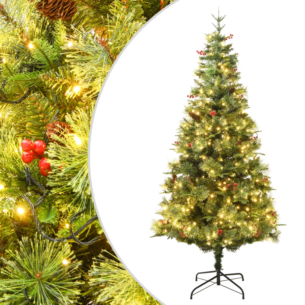 Vidaxl Weihnachtsbaum mit LED- und Kiefernkegel 225 cm PVC und PE Green