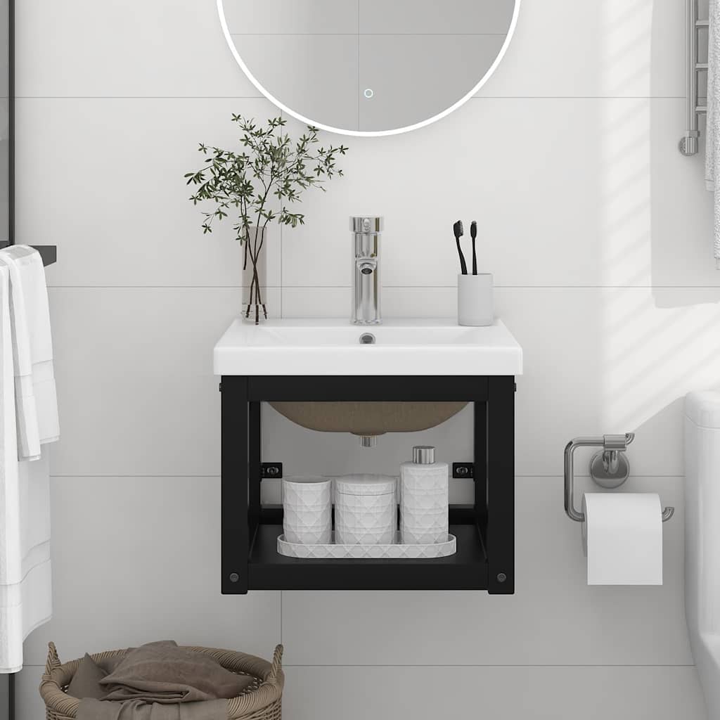 Vidaxl wastafelframe met inbouwwastafel ijzer zwart