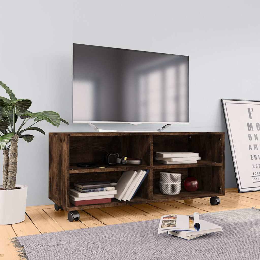 Vidaxl tv-meubel met wieltjes 90x35x35 cm bewerkt hout gerookt eiken