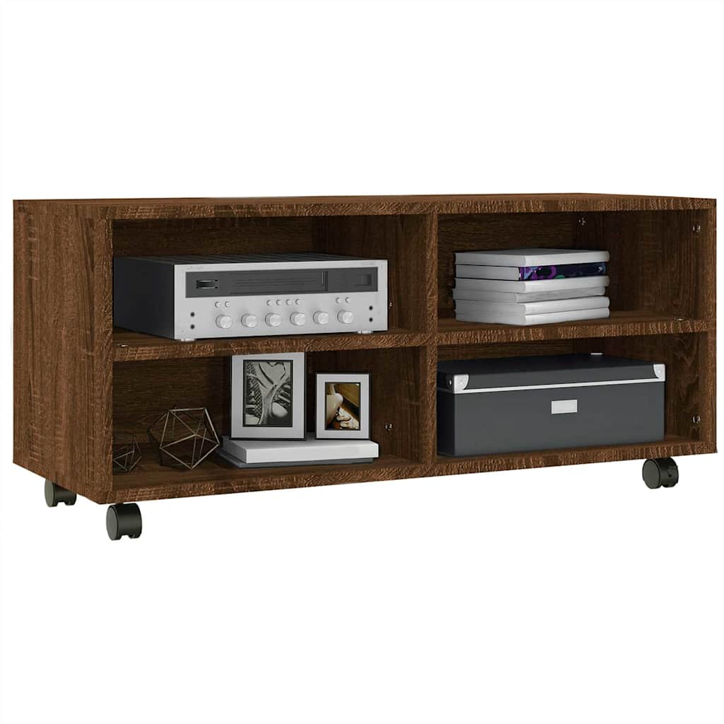 Vidaxl tv-meubel met wieltjes 90x35x35 cm bewerkt hout bruin eikenkleur