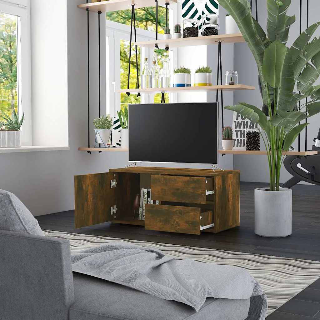 Vidaxl tv-meubel 80x34x36 cm bewerkt hout gerookt eikenkleurig