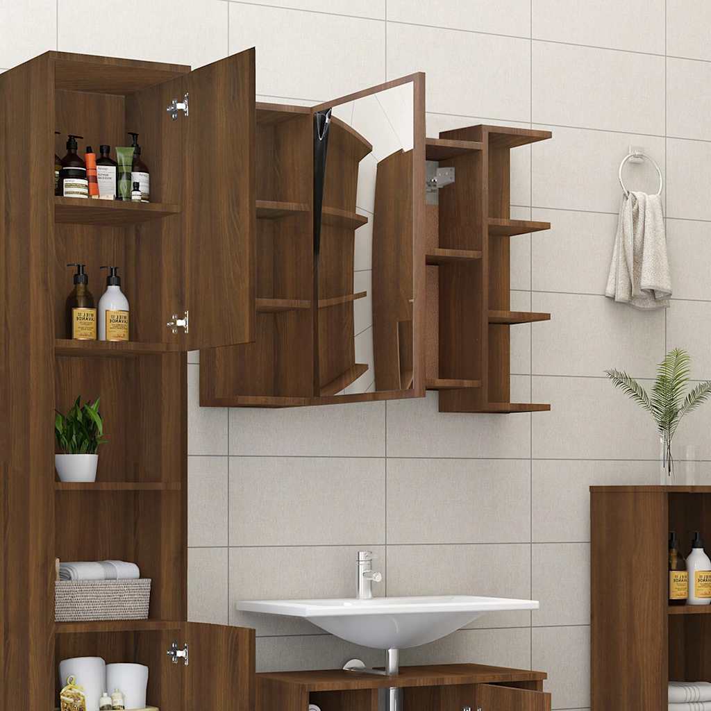 Vidaxl badkamerspiegelkast 80x20,5x64 cm bewerkt hout bruin eikenkleur