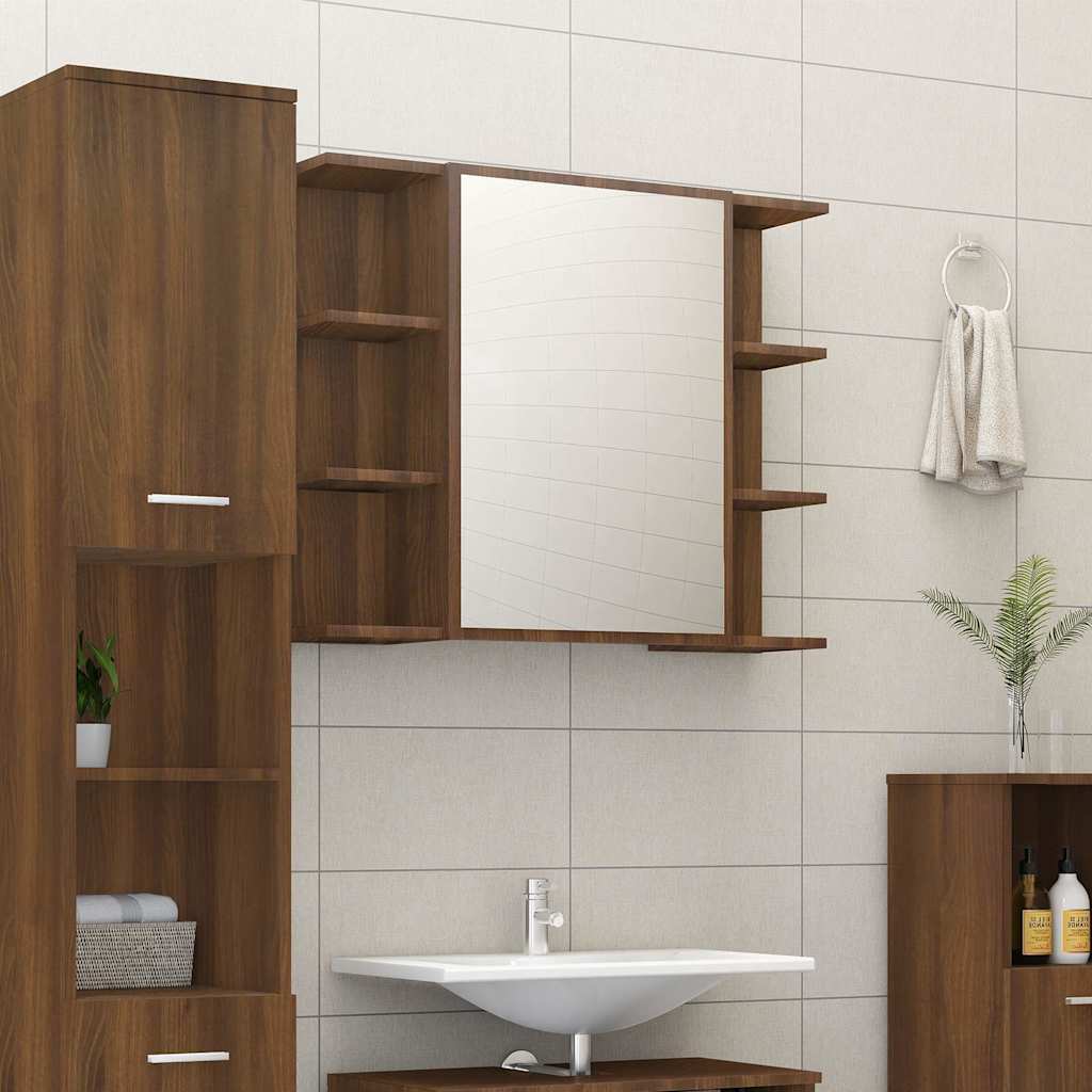 Vidaxl badkamerspiegelkast 80x20,5x64 cm bewerkt hout bruin eikenkleur