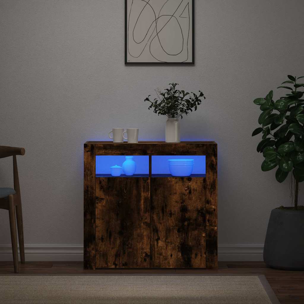 Vidaxl dressoir met led-verlichting 80x35x75 cm bruin eiken