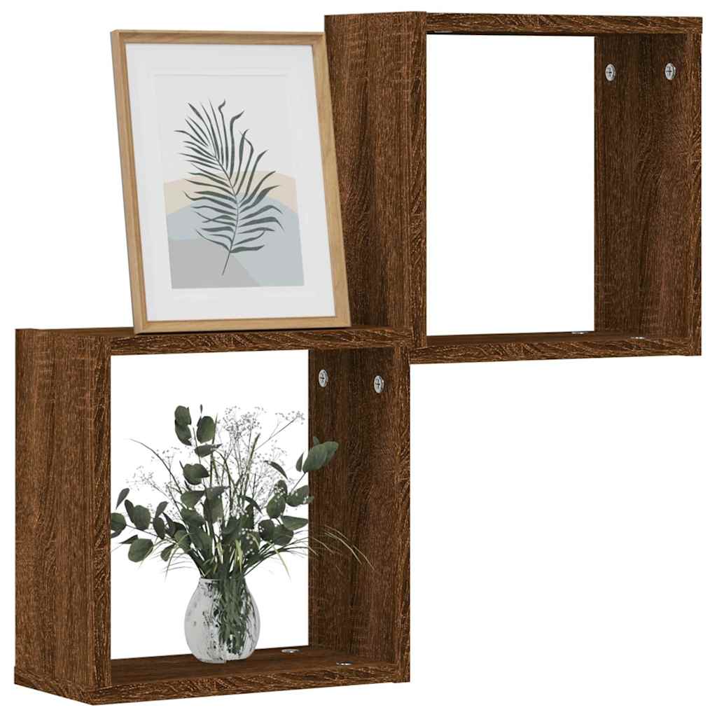 Vidaxl wandrekken kubus 2 st 30x15x30 cm gerookt bruin eiken