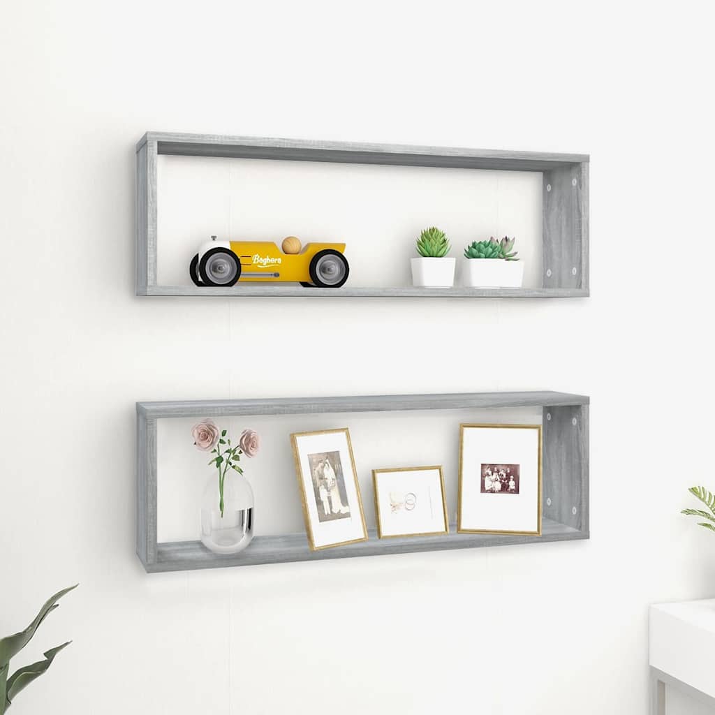 Vidaxl wandschappen kubus 2 st 80x15x26,5 cm bewerkt hout grijs sonoma