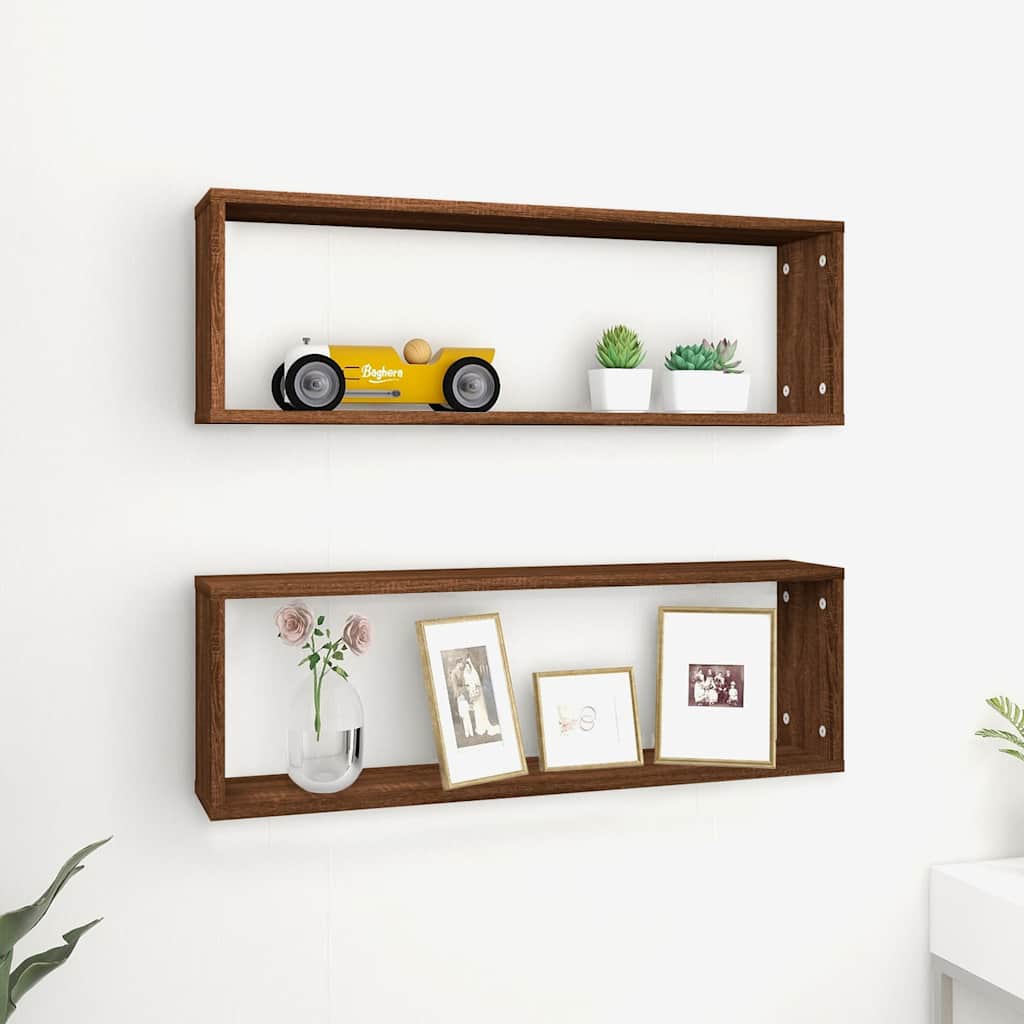 Vidaxl wandschappen kubus 2 st 80x15x26,5 cm bewerkt hout bruineiken