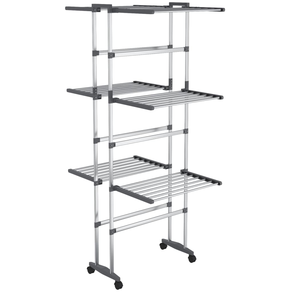 VidaXL Wäscheständer 3-lagig mit Rollen 60x70x129 cm silberfarben