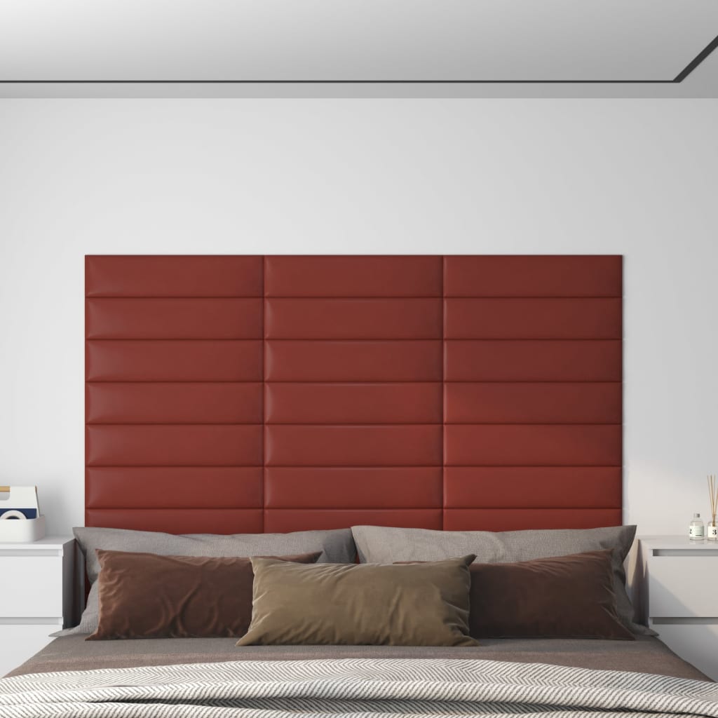 Vidaxl Wandpaneele 12 ST 1,08 m² 60x15 cm Künstlicher Lederwein rot