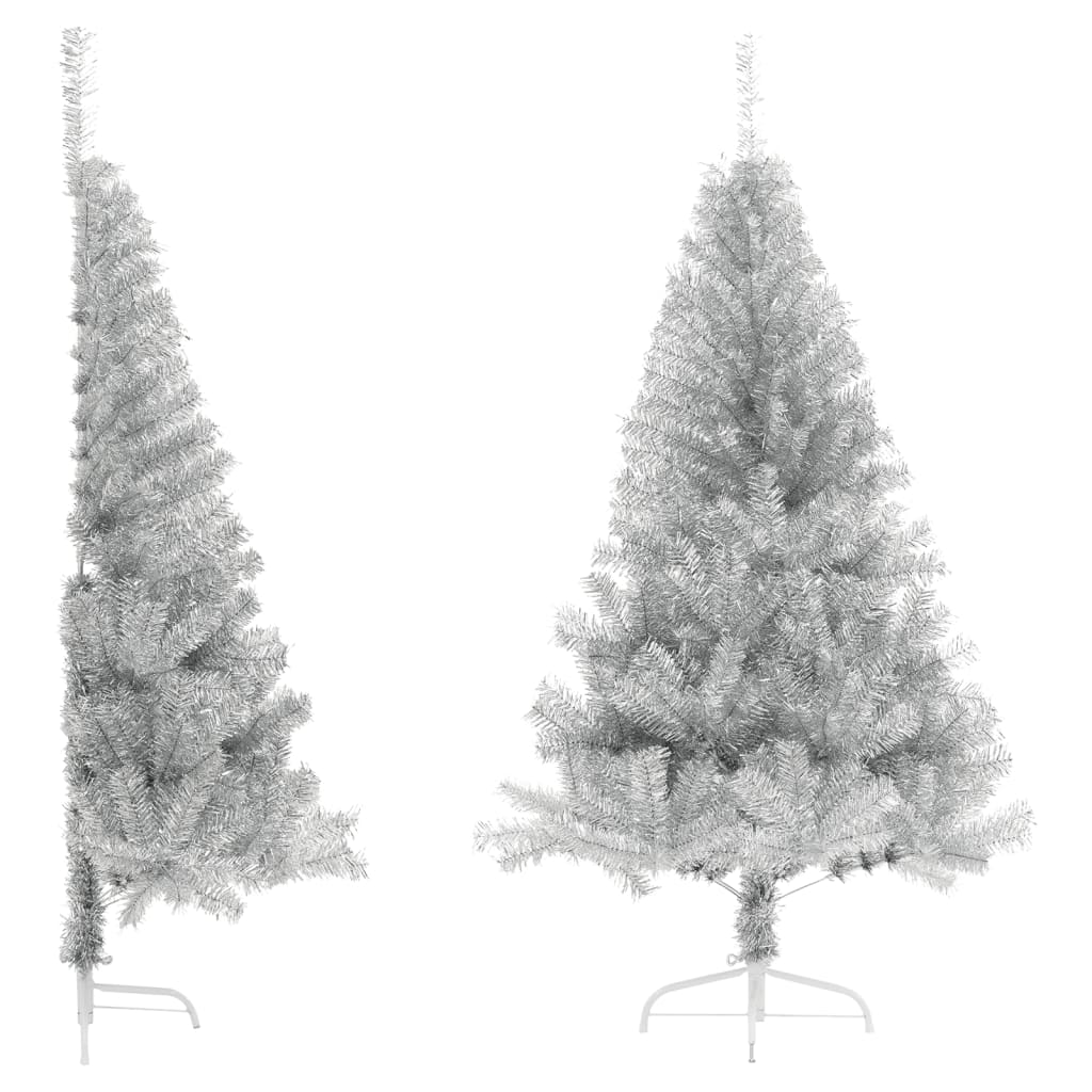 Vidaxl Kunstkerstboom Hälfte mit Standard mit einer Standard -Silberkappe von 180 cm