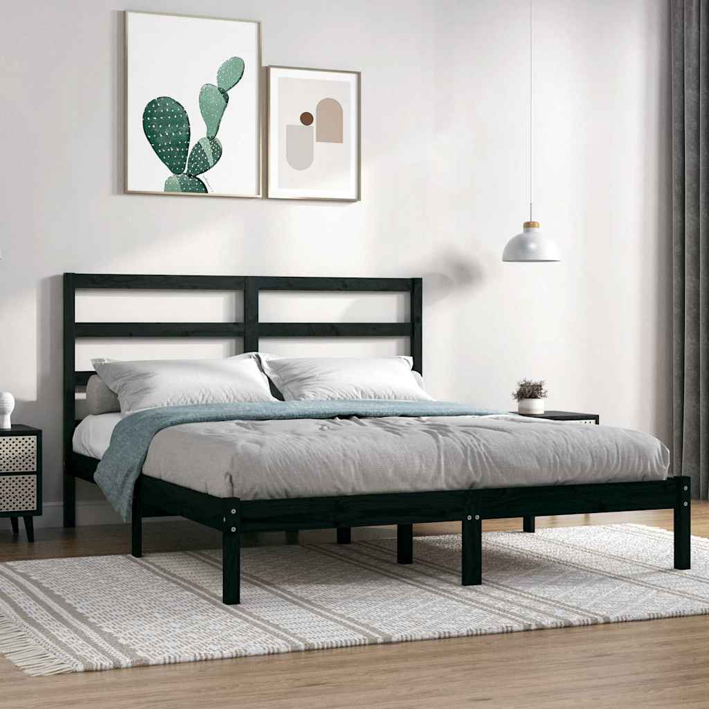 Vidaxl bedframe massief grenenhout zwart 140x190 cm